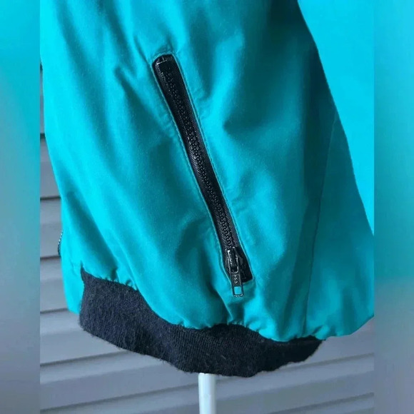 VTG LL Bean Warm Up Jacket Mens Teal Full Zip Fleece Lined Aztec Reversible Sz M - Picture 3 of 13